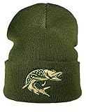 Baddery Strickmütze: Hecht Fisch - Angler Fischer Wald - Wollmütze/Wintermütze/Rollmütze/Long...