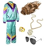 Kostümheld® 6 in 1 Vokuhila Set 80er Outfit Kostüm mit Unisex Trainingsanzug, Assi Perücke,...