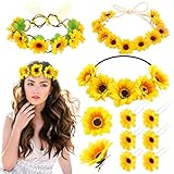 BETESSIN 3Pcs Blumen Haarband Damen Mädchen Sonnenblumen Stirnband mit 8x Gänseblümchen...
