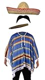 Kostüm Mexikanischer Bandit - für Herren - Poncho, Sombrero, Schnurrbart & Zigarre