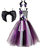 OBEEII Mädchen-Maleficent Kostüm Schwarz Böse Fee Stiefmutter Königin für Partys Cosplay...