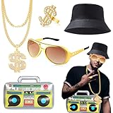 Hip Hop Kostüm Set, 80er 90er Jahre Outfit Herren Hip Hop Rapper Accessories, 5 Stück Hip Hop Punk...