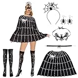 Herenear Halloween Kostüm Spinne, 6 Stück Spinne Kostüm Damen, Spinne Maske, Spinne Haarreifen,...