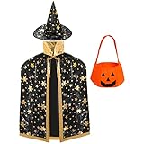 baotongle Kinder Halloween Kostüm Hexe Zauberer Umhang mit Hut Kürbis Süßigkeitentasche für...