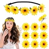 BETESSIN Blumen Haarband Sonnenblumen Stirnband mit 10 Haarspangen Gänsenblümchen Haarschmuck Gelb...