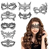 Ouxayapl 8 Stück Spitze Maske, Venezianische Maske Damen, Schwarz Sexy Lace Augenmaske für Frauen,...