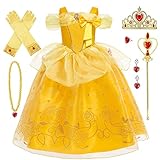 AYIMEIS Mädchen Belle Prinzessin Kleid die Schöne und das Biest Kostüm mit Zubehör Prinzessin...
