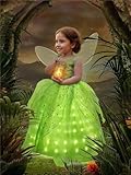 UPORPOR Leuchtendes Mädchen Halloween Kostüm für Kleinkinder, Feenkleid und Flügel, grüne Fee,...