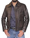 Dynamic Leather Indiana Jones Jacke aus echtem Rindsleder, Used-Look, Braun, braun, S