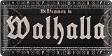 LANOLU Retro Blechschild WALHALLA - Wikinger Deko Schild als Wanddeko, Gothic Deko Wohnung, Valhalla...