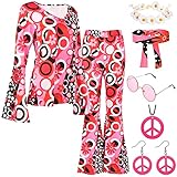 YADODO Hippie Kleidung Damen Set mit Hippie Oberteil Schlaghose Damen Accessoires 60er 70er...