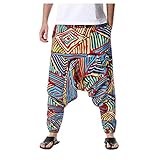 BIBOKAOKE Hosen Herren Haremshose Leinenoptik Sommer Pumphose 3/4 Hip Hop Hosen Mode Bedrucktes...