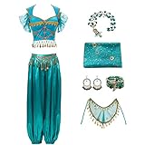 YEAJION Damen Prinzessin Jasmin Kostüm mit Zubehör Prinzessin Aladdin Cosplay Kostüm Bauchtanz...