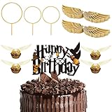 54 Stück Glitter Magier Happy Birthday Tortendeko,Wizard Cupcake Topper Deko,Golden Snitch Wings...