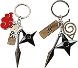 NA 2 Stück Naruto Schlüsselanhänger, Zhaiteng- Akatsuki Red Cloud Anhänger, Konoha Logo...