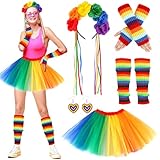 Hifot Regenbogen Tüllrock Damen mit Bunt Stirnband Kniestrümpfe Handschuhe Ohrringen LGBTQ Gay...