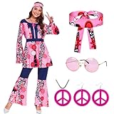 JONRRYIN 70er Jahre Hippie Kostüm Damen, Faschingskostüme Hippie Mottoparty Kostüm, Hippie...