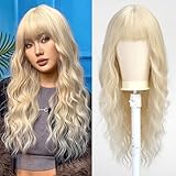 UEVIES Platin Blonde Perücken mit Pony Perücke für Frauen Lange Lockig Gewellt Synthetische...