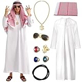 Ulikey Scheich Kostüm Herren, Araber Kostüm, Kostüm Scheich Araber, Arabisches Weißes Gewand mit...