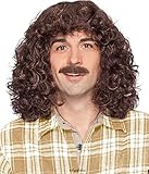 Perücke Herren gelockt mit Bart - Locken Frisur Herrenperücke in Braun - 80er & 90er Jahre...