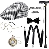 Gionforsy 20er Jahre Kostüm Accessoires Set für Herren 1920s Zubehör Set mit Hut Brille...