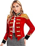 iEFiEL Damen Samt Blazer Jäckchen Ringmaster Kostüm Zirkus Stehkragen Kurzjacke mit Quasten...