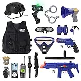 deAO Polizei Rollenspiel Set Kinder, Polizei Kostüm Kinder mit Weste, Helm, Spielzeuggranaten...
