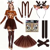 Reh Kostüm Damen, Rentier Kostüm Erwachsene Damen, mit Geweih Haarreif, Tüllrock, Reh...