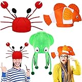 3 Stück Lustige Party Hüte Tintenfisch Hut Krabbe Hut Clownfische Hut Ozean Meerestier Hüte,...