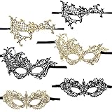 Lusofie Maskenball Maske Damen Karneval Maske 6 Stück Augenmaske Kostüm Maskenball Schwarz Gold...