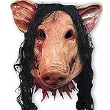 SIQITECH Schweinekopf Halloween Schweine Maske Gruselige Vollkopfmaske mit Haaren Tiermaske Latex...