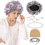 XEPST Old Lady Kostüm Set, Großmutter Cosplay Zubehör Set, Kostümzubehör Omadeko mit Oma...