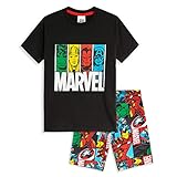 Marvel Schlafanzug Jungen, Pyjama Set T-Shirt mit Rundhalsausschnitt und Kurzer Schlafhose Pyjama...