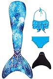 BAWADE Mädchen Meerjungfrauenschwanz Bikini Set Mermaid Tail zum Schwimmen mit Meerjungfrau Flosse,...
