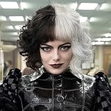 ATAYOU® Kurze Schwarz weiße Perücke, Halb Schwarz Halb Weiß Bob Frauen Cosplay Synthetik...