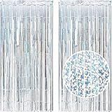 LUXURALS Lametta Vorhang Silber mit Glitzer, 2 Stück 1x2m, Party Vorhang oder Fotohintergrund für...