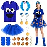 TUIBEIDAMAI Krümelmonster Kostüm Damen, Kekse Monster Kostüm Set mit Monster T-Shirt, Blauem...