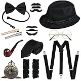 GOLDGE 1920s Herren Accessoires Mafia Gatsby Kostüm set Inklusive Gangster Panamahut Krawatte...
