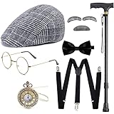 Gionforsy 20er Jahre Kostüm Accessoires Set für Herren 1920s Gangster Zubehör Set mit Hut Brille...