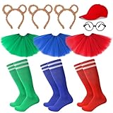 11 Stück Streifenhörnchen Kostüme Set, 3 Streifenhörnchen Ohren Stirnband 3 Paar Kniestrümpfe...