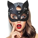 Katze Maske Damen Maskerade Maske,ZXYue Halloween Sexy Katzenmaske Schwarze PU Leder Katzenohren...