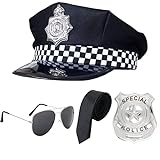 SKHAOVS 4 Stück Polizei Kostüm Zubehör Set Polizei Outfit Karneval Verkleidung, Polizeimütze...
