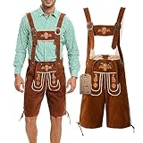 Adisno Trachten Hose mit Trägern, Trachtenhose Knielang, Oktoberfest Bayer Bayern-Hose, Braun,...