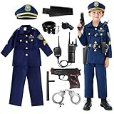 Udekit Polizei Kostüm Kinder mit Walkie-Talkie Taktstock Halfter Trillerpfeife Polizei Spielzeug...