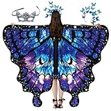 Schmetterling Kostüm Damen,Schmetterlingsflügel Erwachsene,3-teiliges Set Schmetterling...