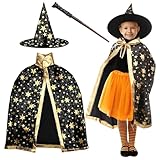 FainFun Hexe Zauberer Umhang mit Hut für Kinder, Wizard Cape Witch Umhang mit Hut, Halloween Hexe...