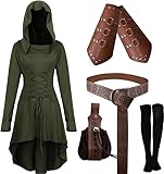 CNVAUIE Mittelalter Kleidung Kostüm Damen Set Mittelalterliches Kapuzenkleid Set Renaissance...