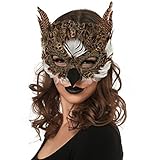 KarnevalsTeufel Eulen Domino Tier Maske mit Federn und Schnabel tierisch Halbmaske Accessoire