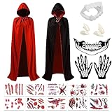 Hook Vampir Umhang Schwarz Rot mit Kapuze, Kostüm für den Karneval der Kulturen, Teufel Kostüm...