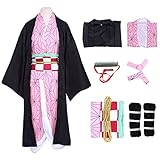 Formemory Nezuko Cosplay Kostüm Anzug Herren 8PCS Kimetsu no Yaiba Kimono Halloween Anime kostüm...